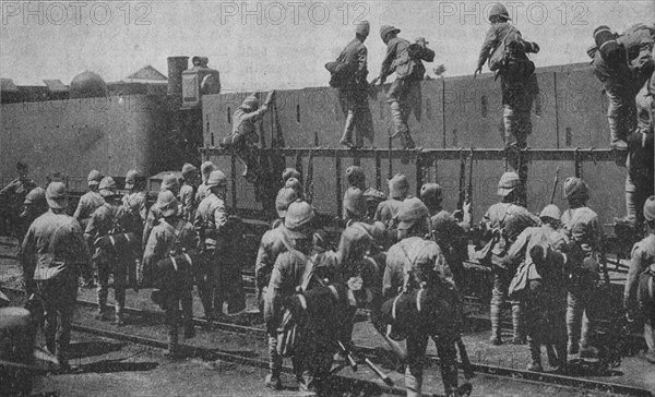 'Getting into an Armoured Train', 1902. Artist: Unknown.