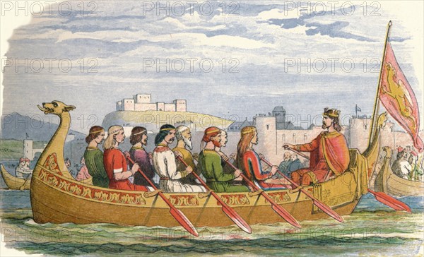 'The barge of Edgar manned by eight kings on the Dee', 973 (1864). Artist: James William Edmund Doyle.
