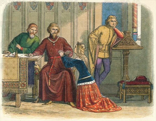 'Queen Anne intercedes from Sir Simon Burley', 1388 (1864). Artist: James William Edmund Doyle.