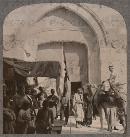 'The Jaffa Gate closed, showing Needle's Eye, Jerusalem', c1900. Artist: Unknown.