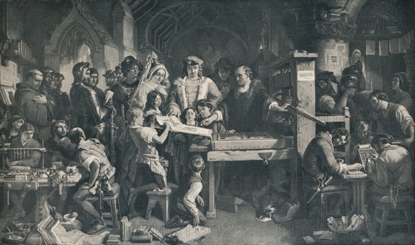 'Caxton Showing the First Specimen of his Printing to King Edward IV', c1858, (1911). Artist: Daniel Maclise.