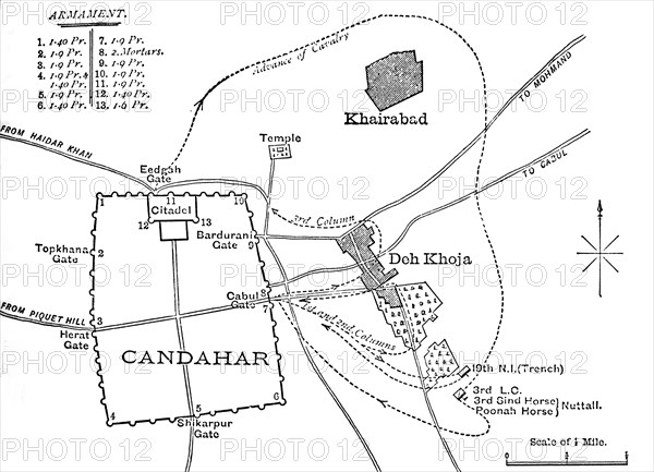 'Plan of the Sortie from Candahar, (Aug. 16, 1880)', c1880. Artist: Unknown.