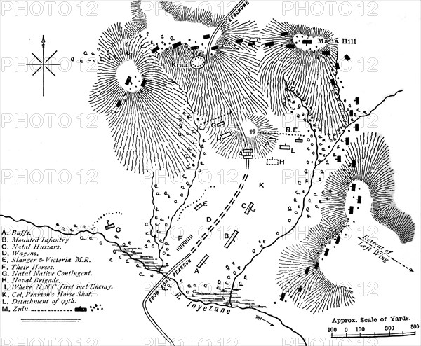 'Plan of the Fight at Inyezane, (Jan. 22, 1879)', c1880. Artist: Unknown.