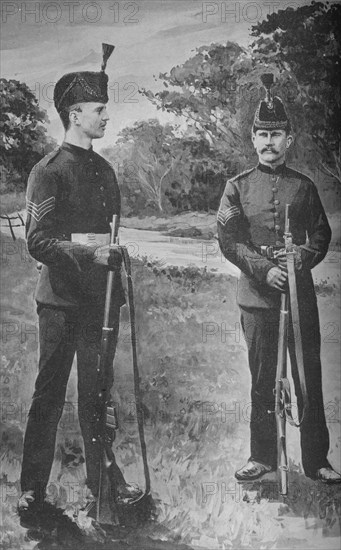 'Sergeants, the Rifle Brigade.', c1880. Artist: Unknown.