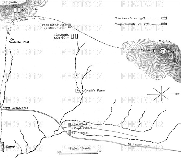 'Plan of the March to Majuba Hill, (February 26, 1881)', c1880s. Artist: Unknown.