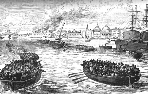 'Landing Troops at the Khedive's Palace at Alexandria after the Bombardment', 1882, (c1882-1885). Artist: Unknown.