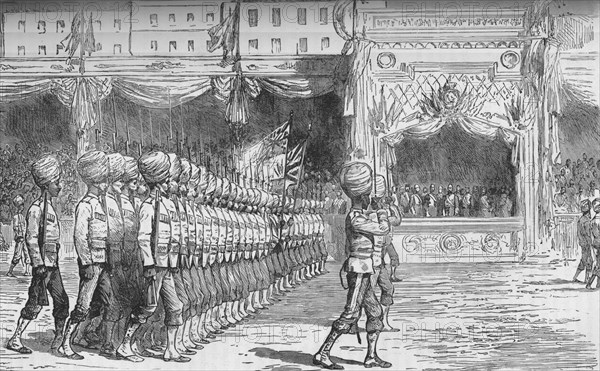 'The Review at Cairo: March Past of the Beloochees', c1880. Artist: Unknown.