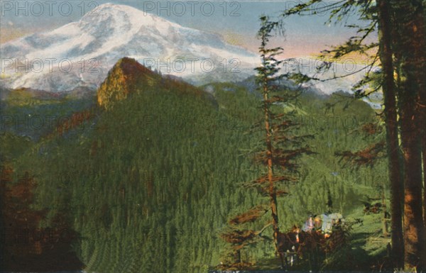 'The Road at Rickseeker Point, Mount Rainier in the Distance, Washington', c1916. Artist: Asahel Curtis.