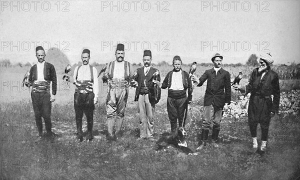 Bosnian falconers, 1912. Artist: F Topiq.