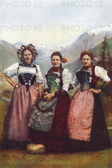 Three Swiss girls, 1912. Artist: Unknown.