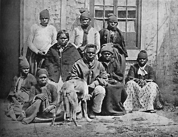 A group of some of the last of the Tasmanians in European dress, 1902. Artist: John Watt Beattie.