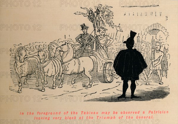 'In the foreground of the Tableau may be observed a Patrician looking very black at the Triumph of t Artist: John Leech.