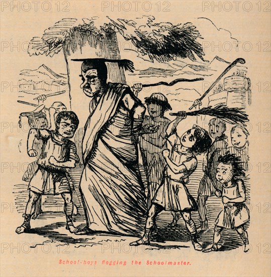 'School-boys flogging the Schoolmaster', 1852. Artist: John Leech.