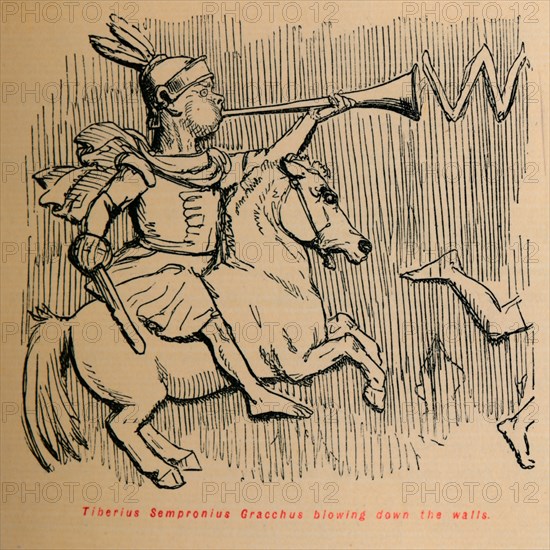 'Tiberius Sempronius Gracchus blowing down the Walls', 1852. Artist: John Leech.