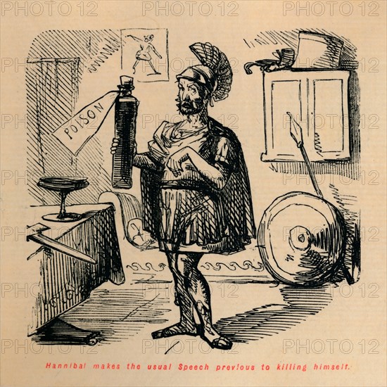 'Hannibal makes the usual Speech previous to killing himself', 1852. Artist: John Leech.