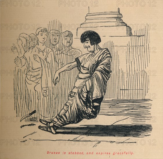 'Drusus is stabbed, and expires gracefully', 1852. Artist: John Leech.