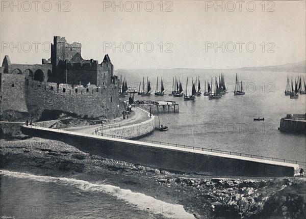 'Peel - The Old Castle and Harbour', 1895. Artist: Unknown.