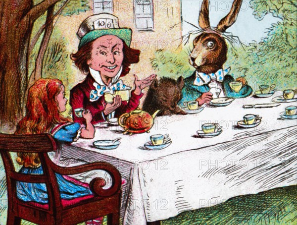 'Alice at the Mad Hatter's Tea Party', c1910. Artist: John Tenniel.