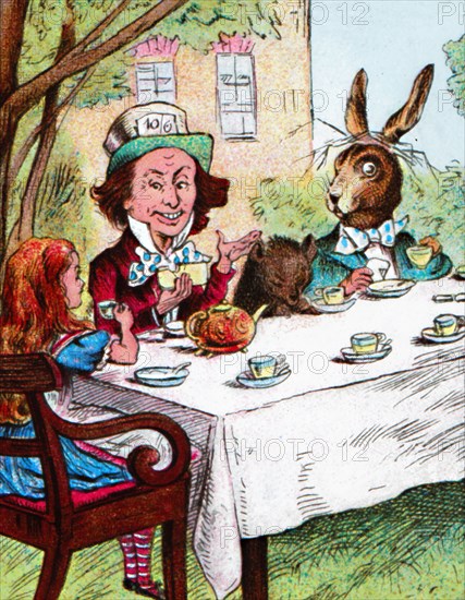 'Alice at the Mad Hatter's Tea Party', c1910. Artist: John Tenniel.