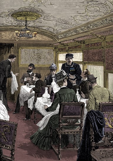 Dining car on the Orient Express, c1885. Artist: Unknown.