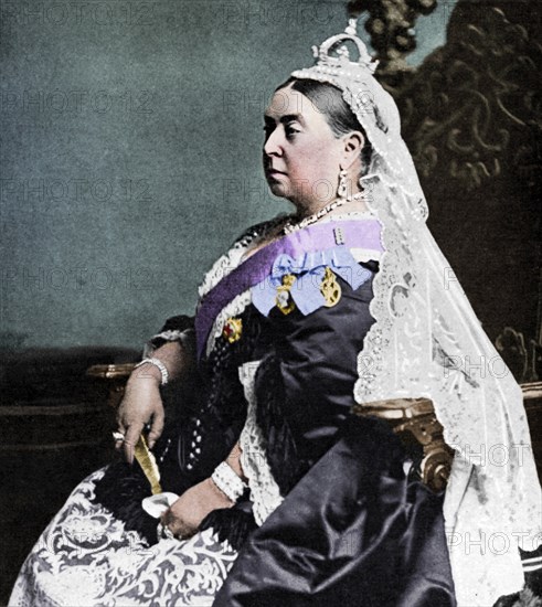 Queen Victoria in ceremonial robes at her Golden Jubilee, 1887 (1951).  Artist: Unknown.