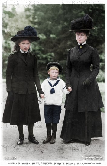 Queen Mary, Princess Mary and Prince John, 1910s. Artist: Ernest Brooks.
