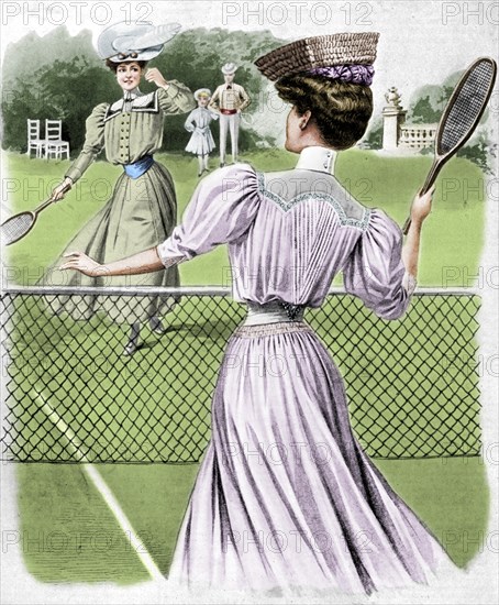 Two lawn tennis costumes for October, 1905.  Artist: Unknown.