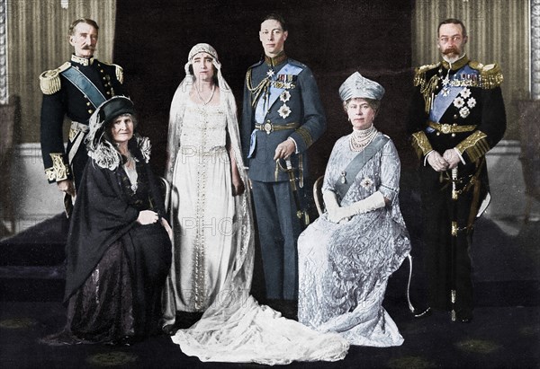 The wedding of the Duke of York and Lady Elizabeth Bowes-Lyon, 1923.  Artist: Unknown.