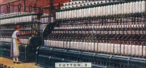'Cotton, 3. - Spinning Machine, Lancashire', 1928. Artist: Unknown.