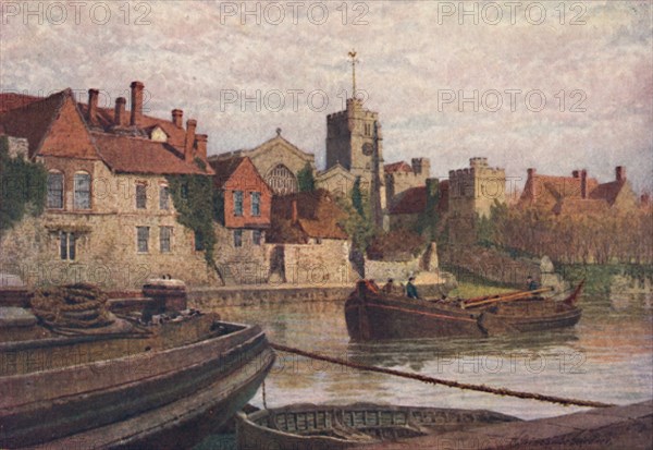 'Maidstone. Back of the Ancient Palace, The Church and Old College from across the Medway', c1900. Artist: William Biscombe Gardner.