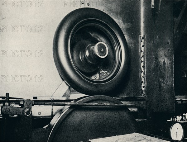 'One of Sir Malcolm Campbell's tyres running at 300 m.p.h.', 1937. Artist: Unknown.