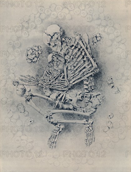 'Crouched Burial in Round Tumulus on Dunstable Downs', 1887, (1946). Artist: Worthington G Smith.