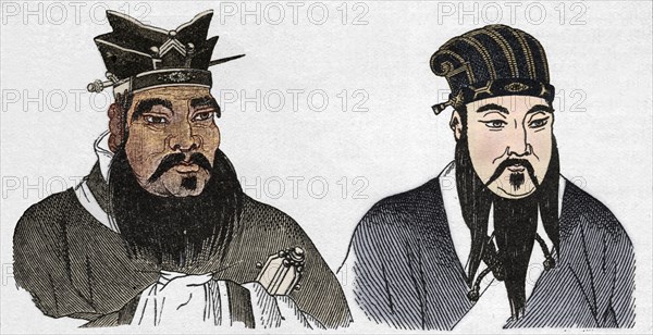 Chinese portraits of Confucius and his great follower Mencius, 1907. Artist: Unknown.