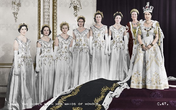 HM Queen Elizabeth II with her Maids of Honour, The Coronation, 2nd June 1953. Artist: Cecil Beaton.