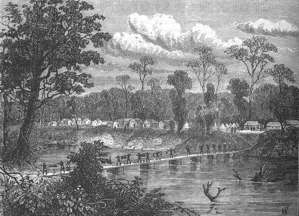 'Pontoon-bridge on the Prah', c1880. Artist: W.P..