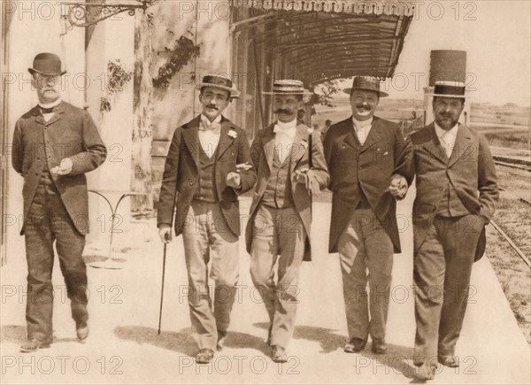 'A group of gentlemen walking', 1937. Artist: Unknown.