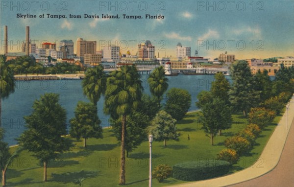 'Skyline of Tampa, from Davis Island, Tampa, Florida', c1940s. Artist: Unknown.