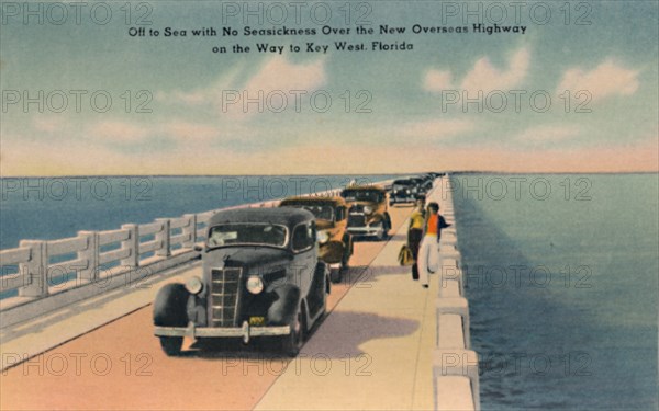 'Off to Sea without Seasickness, New Overseas Highway to Key West, Florida', c1940s. Artist: Unknown.