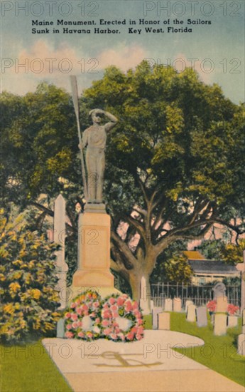 Maine monument, in Honor of Sailors Sunk in Havana Harbor. Key West, Florida', c1940s. Artist: Tichnor Brothers.