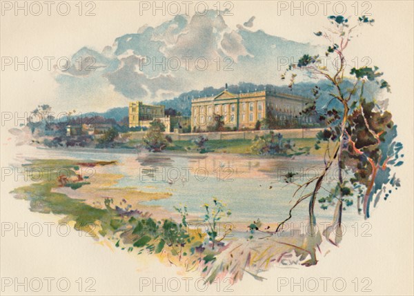 'Chatsworth from the Derwent', c1890. Artist: Charles Wilkinson.