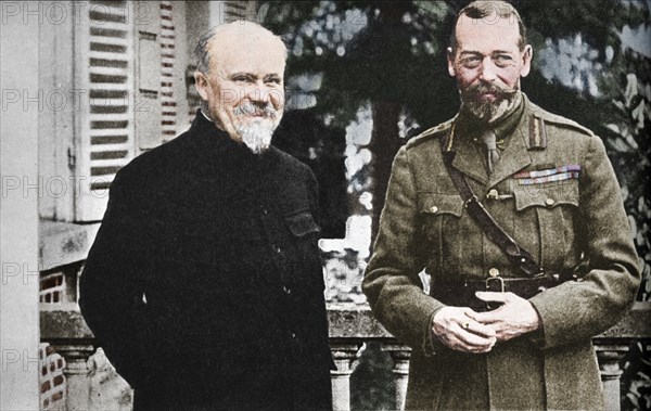 'His Majesty with President Poincare at The British General Headquarters in France', c1916, (1935). Creator: Unknown.