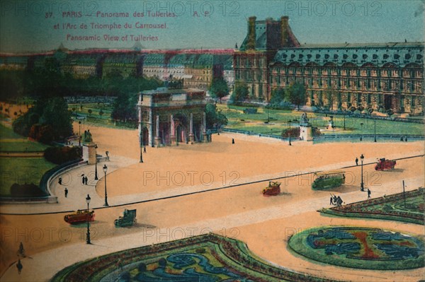 Panaromic view of the Tuileries and the Arc de Triomphe du Carrousel, Paris, c1920. Artist: Unknown.