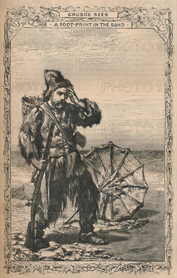 'Crusoe Sees a Foot-Print in the Sand', c1870. Artist: Unknown.