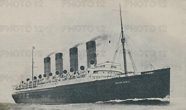 'Triumphant for Twenty Years. The Mauretania, built in 1907', c1927, (1936). Artist: Unknown.