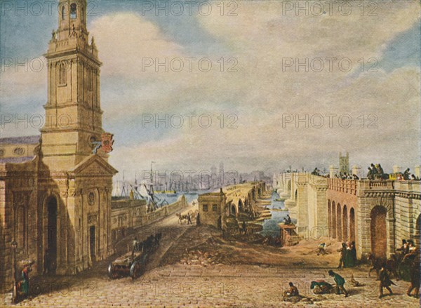'London Bridges Old and New, 1831', (1920). Artist: George Scharf.