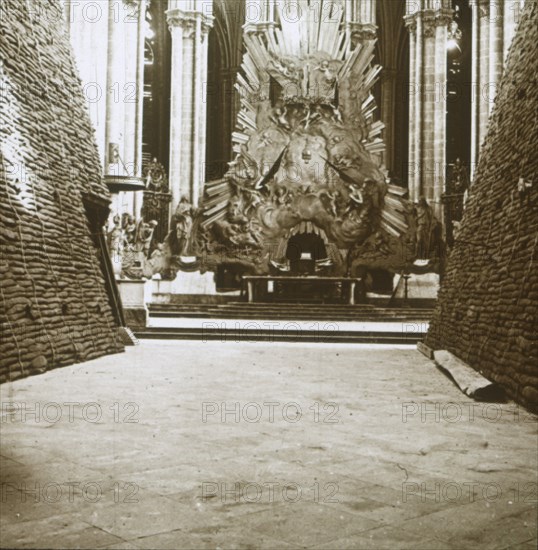 Interior of the cathedral, Amiens, northern France, c1914-c1918. Artist: Unknown.