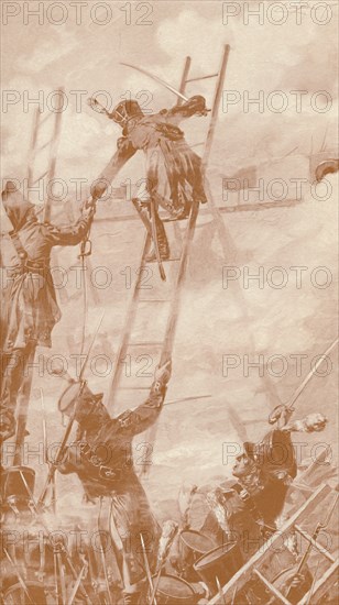 'Marbot and Labédoyère Scaling the Wall at Ratisbon', 1809, (1896). Artist: Unknown.