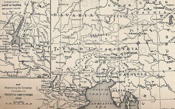'Map Illustrating the Campaign Preceding the Treaty of Campo-Formio, 1797', (1896). Artist: Unknown.