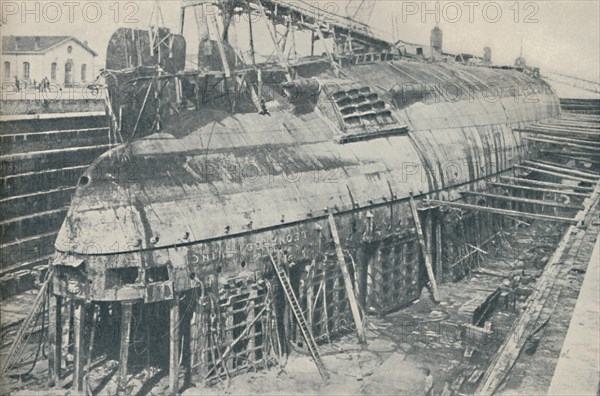 'A Great Feat Partly Accomplished. The Leonardo da Vinci resting in dry dock', 1936. Artist: Unknown.