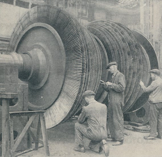 'A Many-Bladed Rotor for one of the Queen Mary's low-pressure turbines', 1937. Artist: Unknown.